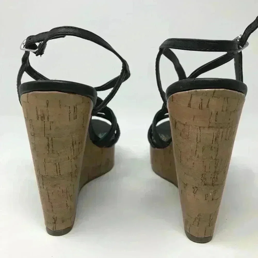 Madden Girl Black Design Buckle Strap Wedge 8 Shoe - Picture 3 of 7